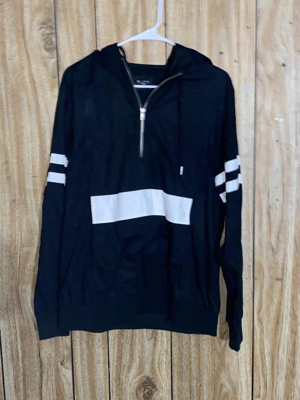 Forever 21 Black Half-Zip Sweater with White Stripe Accents